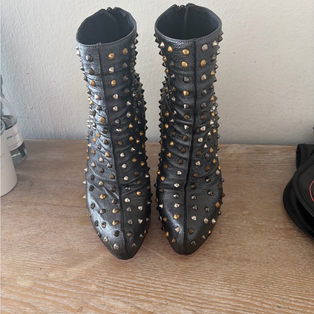 Christian Louboutin Black and Gold Studded Ankle Boots